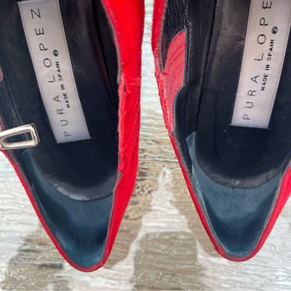 Pura Lopez Red Suede Kitten Heel Pumps Heels - Picture 10 of 16